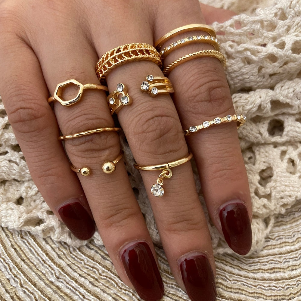 Bohemian Gold Color Rings Set