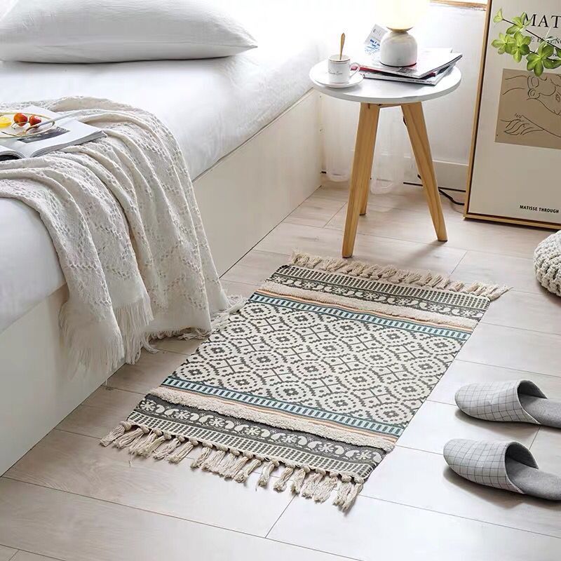 60x90cm Retro Bohemian Hand Woven Tassel Carpet