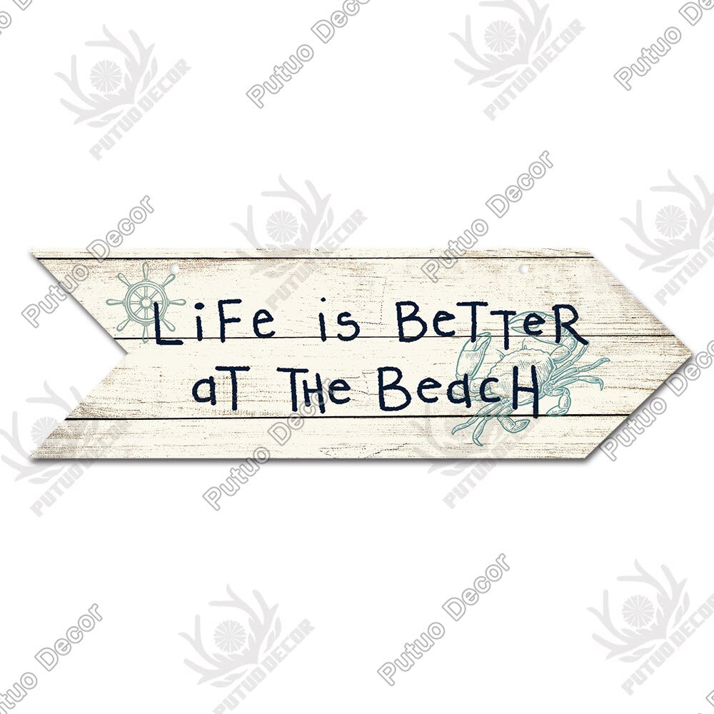 Beach Arrow Wooden Wall Plaque Sign