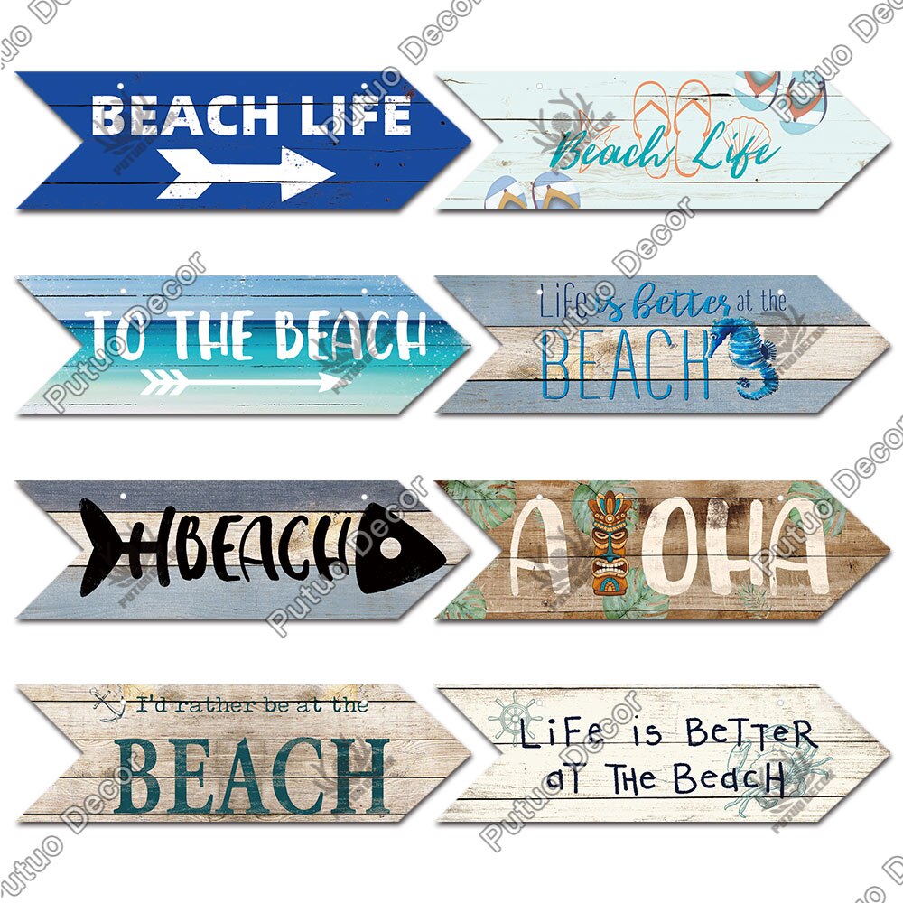 Beach Arrow Wooden Wall Plaque Sign